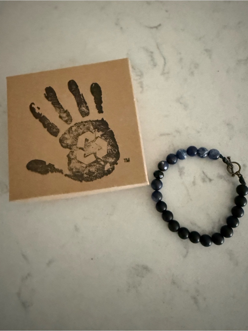 Blue and Black Beaded Stretch Bracelet - Women's Bracelet. Never worn